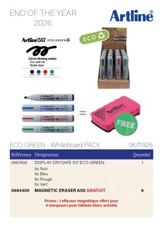 Optez pour le display Artline 517 Eco-Green et recevez 6 effaceurs magn�tiques offerts !