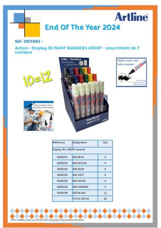 PROMO Display 36 pices PAINT MARKERS - assortiment de 7 couleurs 10=12.