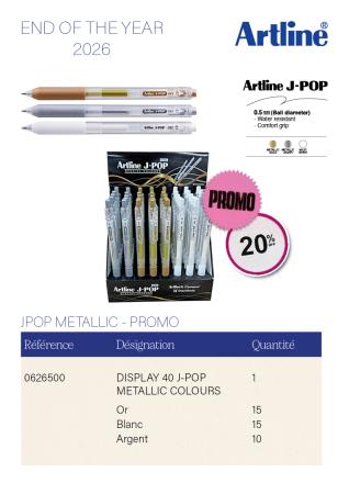 PROMO Display 40 pi�ces J-POP GEL ROLLER METALLIC COLOURS. Promotion de fin d'ann�e -20% !