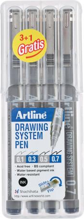 PROMO Hardcase 3+1 gratuits : Etui de 4 feutres Drawing Pen 1/3/5/7 noirs.