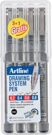 PROMO Hardcase 3+1 gratis : Etui van 4 stiften Drawing Pen 2/4/6/8 zwart.