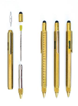 Présentoir de 12 stylos-bille "One Touch Stylus Tool Pen". Brass.