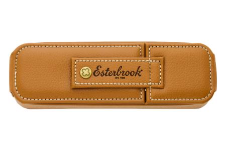 Pochette  rabat "British Tan" pour 2 stylos. Impression Esterbrook.