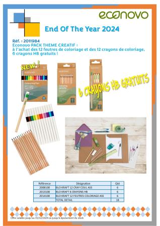 PROMO ECONOVO PACK THEME CREATIF :  l'achat des 12 feutres de coloriage et des 12 crayons de coloriage, 6 crayons HB gratuits !