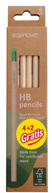 Bote de 6 crayons graphites HB + gomme. Blister kraft. 4+2