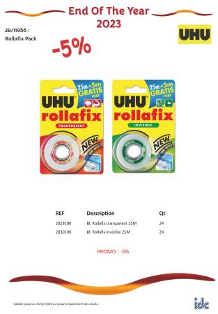 PROMO Rollafix Pack : Ruban adhésif Rollafix transparent et invisible. 25M. Blister. -5%