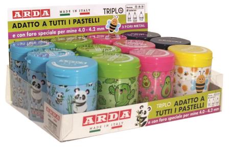 Taille-crayons Fancy m�tal 3 trous. Display 12 pi�ces.