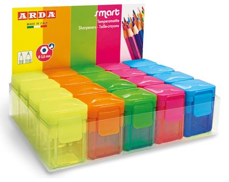Display de 20 taille-crayons Smart fluo. 2 trous.