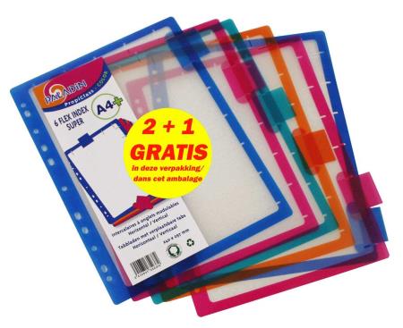 PROMO 2+1 GRATIS : Indexen super FLEX A4+. 6 tabbladen + 3.