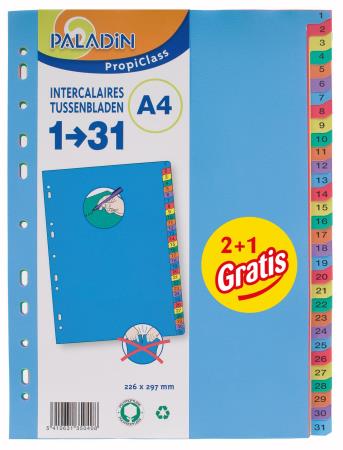 Pack de 2+1 sets contenant : Index standard A4 1-31.